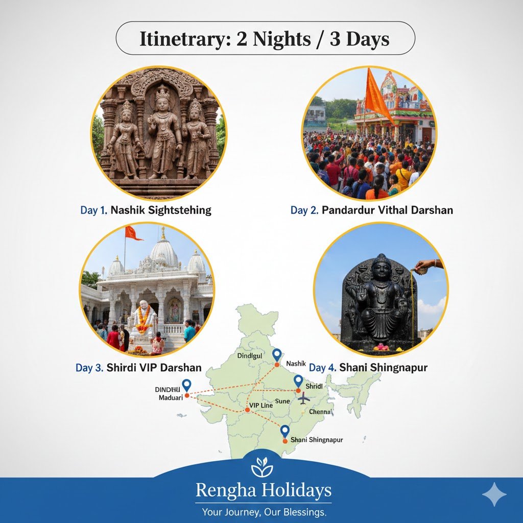 Dindigul to Shirdi Flight Package via Chennai 2N 3D Tour with Nashik, Pandharpur & Shani Shingnapur