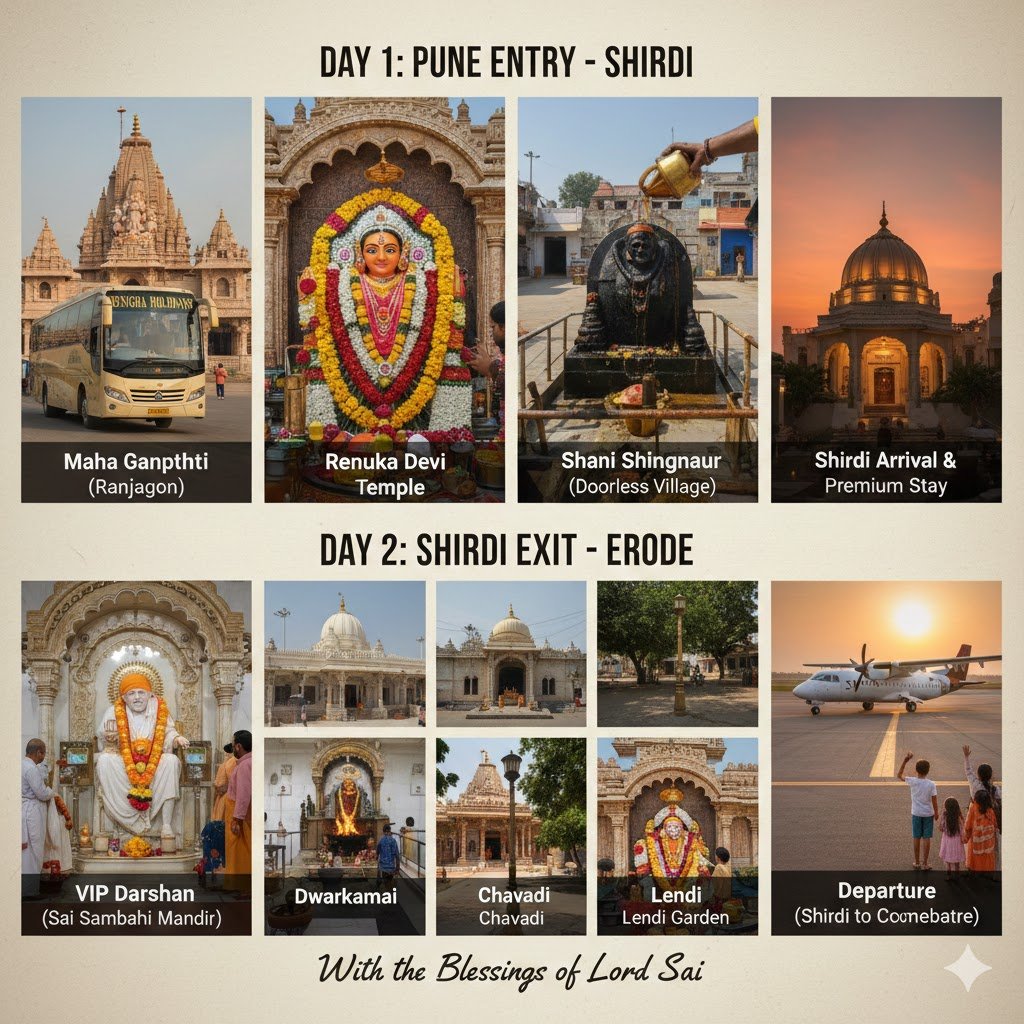 Erode to Shirdi Flight Package via Chennai 1N 2D Tour with Ranjangaon Maha Ganapathi & Shani Shingnapur