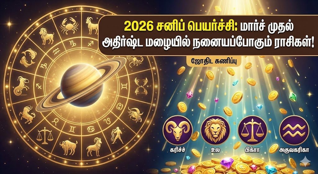 2026 சனிப் பெயர்ச்சி: மார்ச் முதல் அதிர்ஷ்ட மழையில் நனையப்போகும் ராசிகள்!