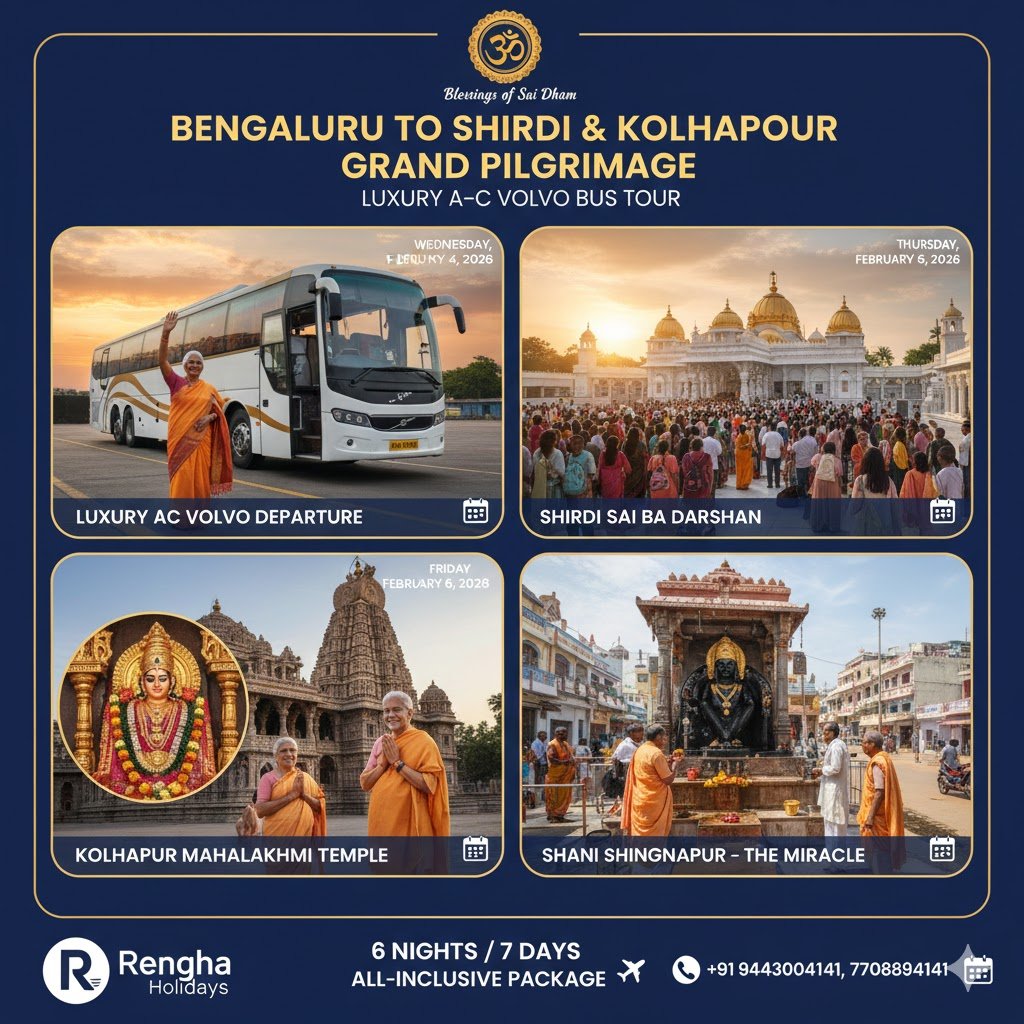 Bengaluru to Shirdi & Kolhapur Mahalakshmi Spiritual Circuit – Volvo A/C Package 2026 EDITION