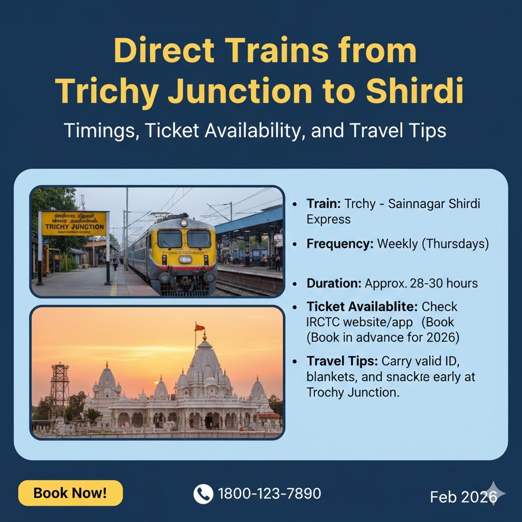 Direct Trains from Trichy Junction to Shirdi: Timings, Ticket Availability, and Travel Tips 2026