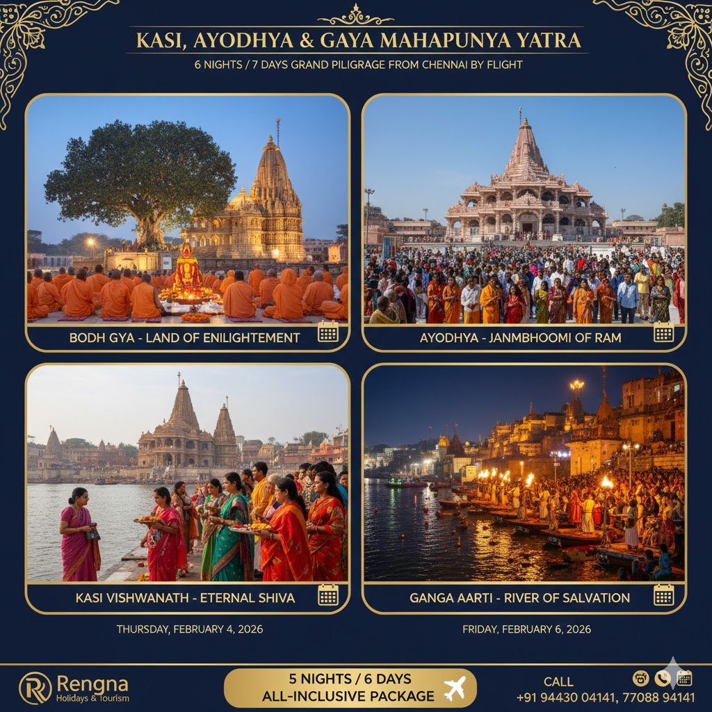 Kasi, Ayodhya & Gaya Mahapunya Yatra – 6 Days from Chennai by Flight 2026