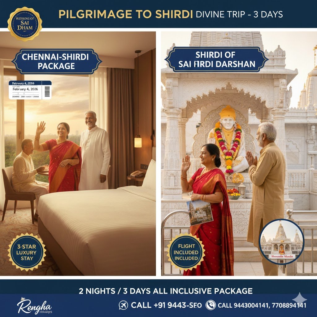Pilgrimage to Shirdi - From Pune 2N/3D 2N Shirdi Round Trip Flights 3 Star Hotel Airport Transfers 2 Activities Selected Meals Highlight IconVisit to Shirdi Sai Baba Temple, Shani Shingnapur, Khandoba Mandir 2026
