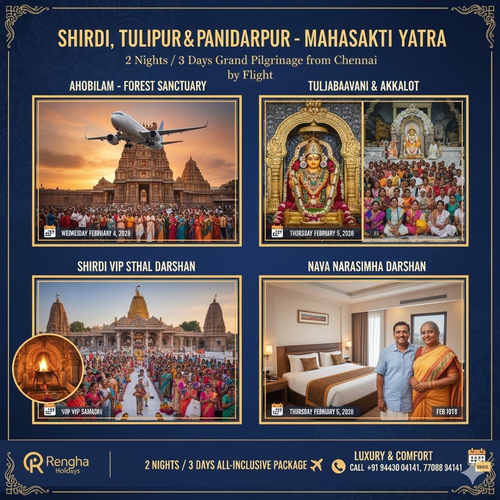 Shirdi, Tuljapur & Pandharpur Mahashakti Yatra – 3 Days from Chennai by Flight 2026