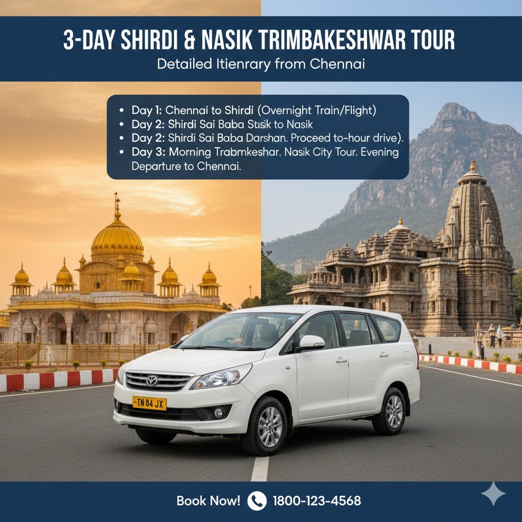 திரியம்பகேஸ்வரர் தரிசனம்3 Day Shirdi & Nasik Trimbakeshwar Tour Detailed Itinerary from Chennai 2026